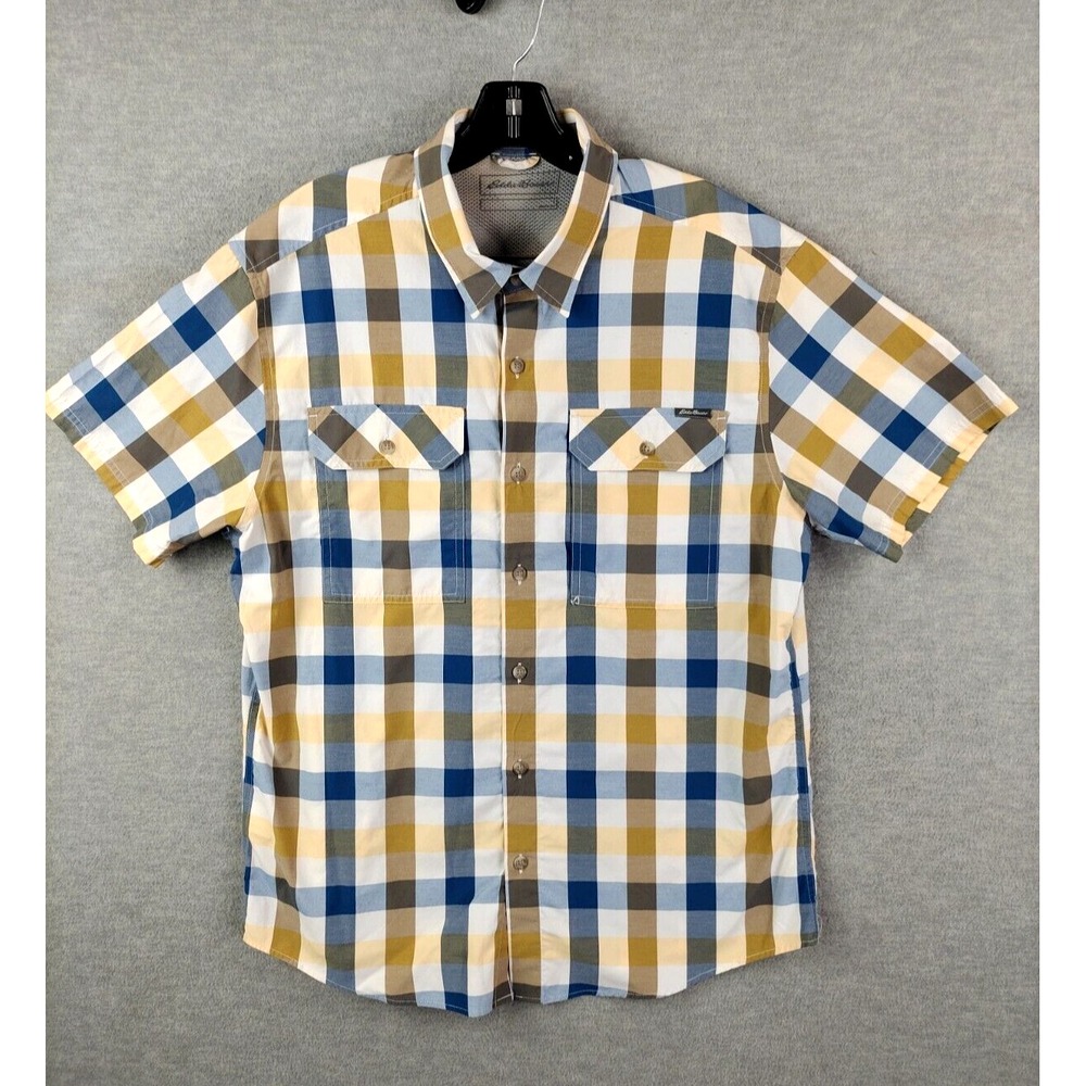 Eddie Bauer‎ Mens Shirt Large Blue Gingham Check Plaid Gorpcore Hiking Fishing